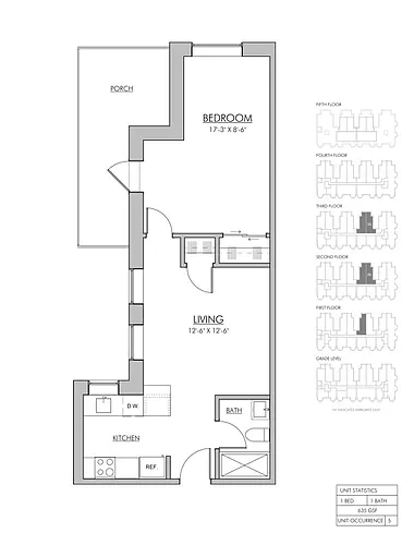 Floor plan 1Bed-1Bath With Outdoor Patio