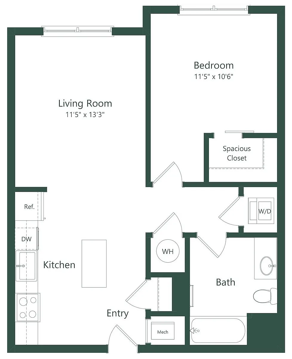 Floor plan 1BR | 1 Bed | 1 Bath