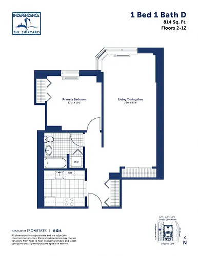 Floor plan 1 Bed 1 Bath D