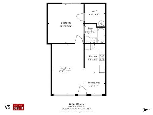 Floor plan 1 Bedroom, 1 Bath
