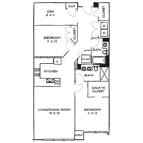 Floor plan Style 2J with Den