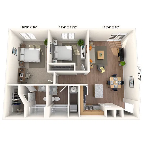 Floor plan Traditional 2x2 954 SF