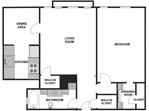 Floor plan 1 Bed / 1 Bath: Type C