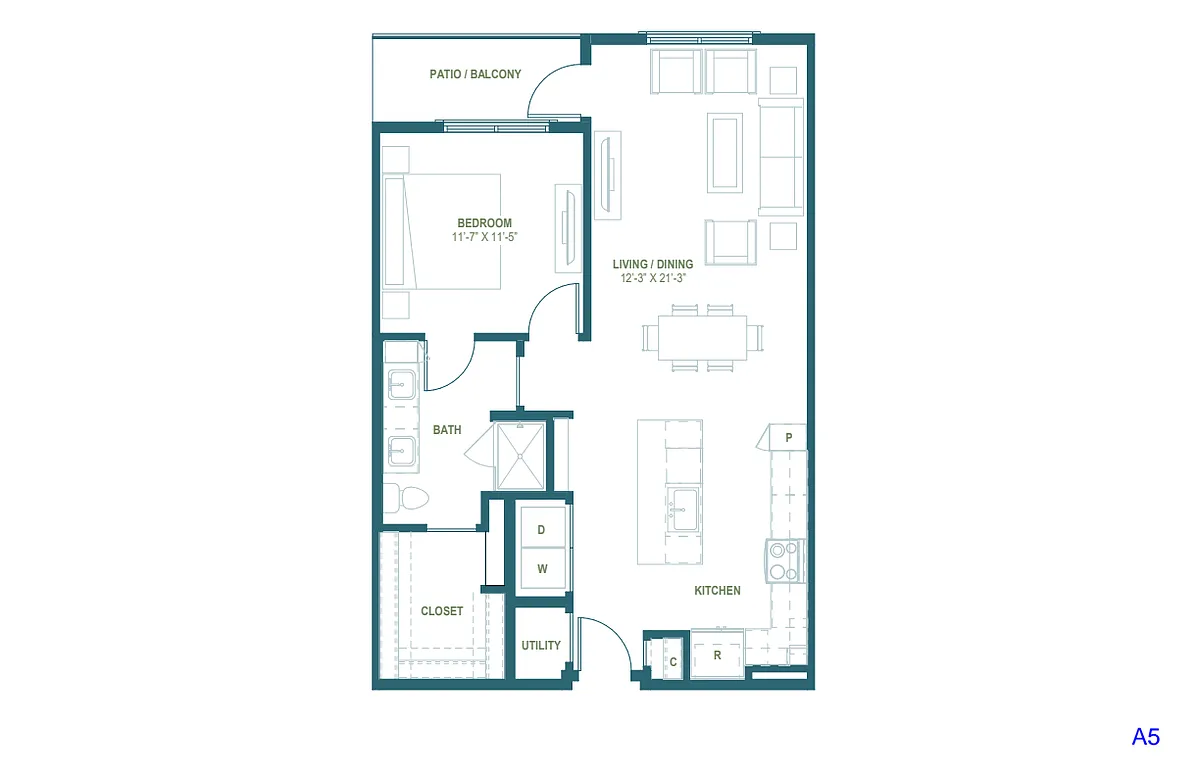 Floor plan A5 | 1 Bed | 1 Bath