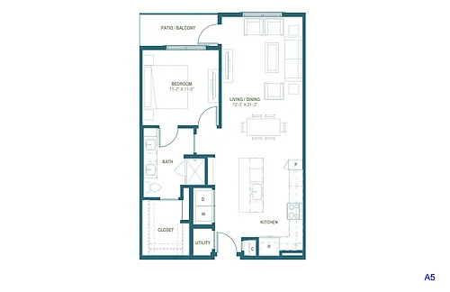 Floor plan A5 | 1 Bed | 1 Bath