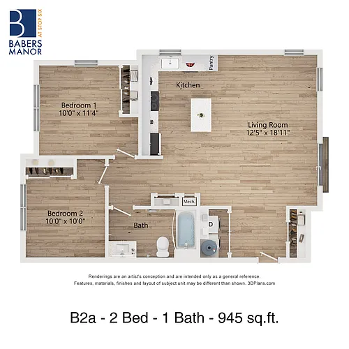 Floor plan B2a | 2 Bed | 1 Bath