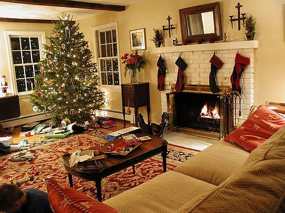 Living room at Christmas time.