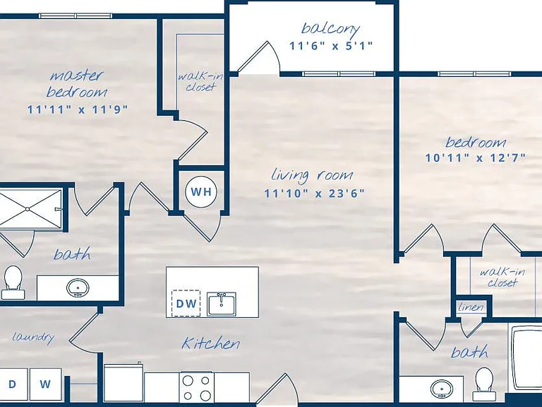 2x2 B2 floor plan Vue at Belleair