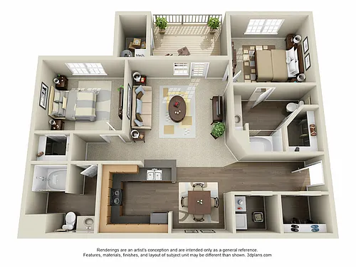 Floor plan 2 Bed, 2 Bath B