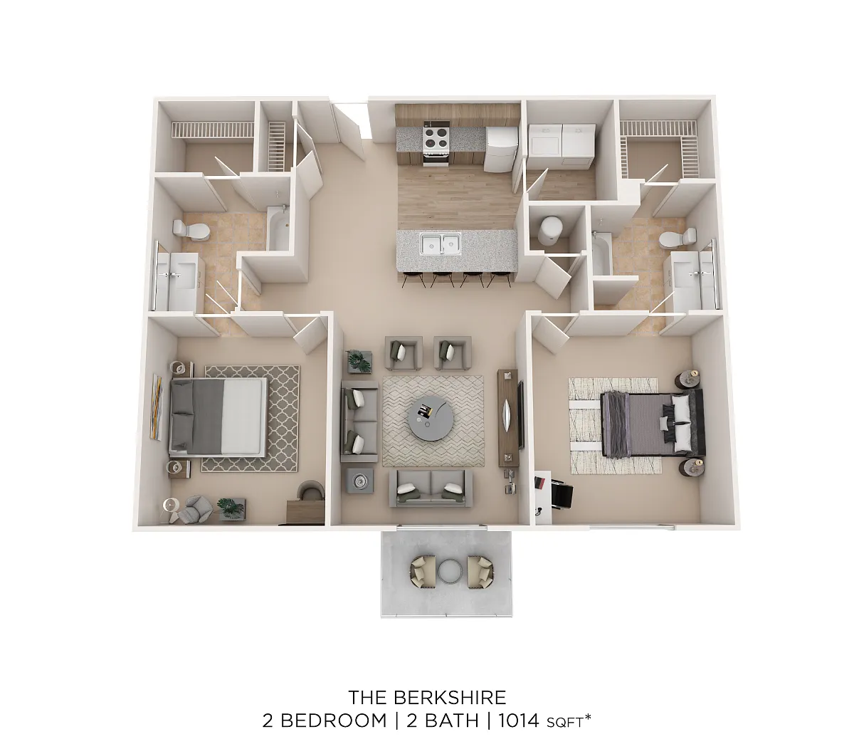 Floor plan Berkshire - 2 Bed 2 Bath 1014 sqft