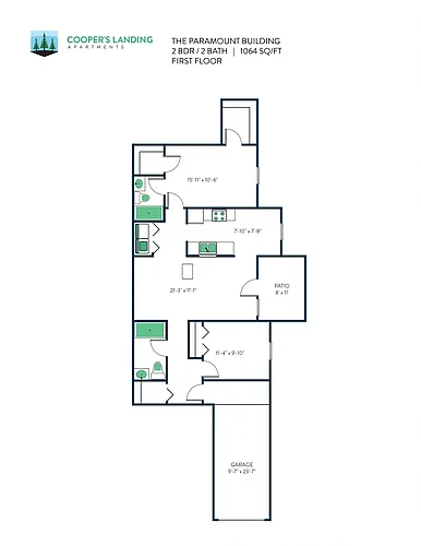 Floor plan 2 Bed, 2 Bath- 1064 sq ft