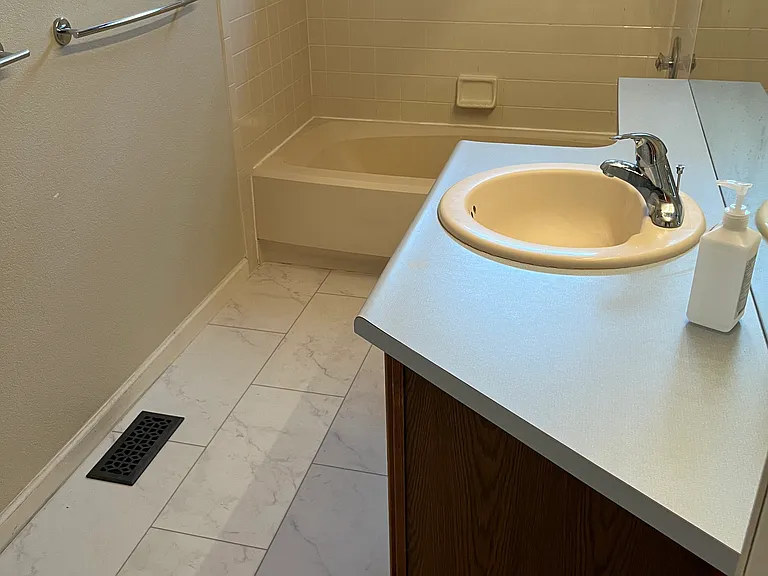 New Luxury vinyl flooring in the upstairs bathroom