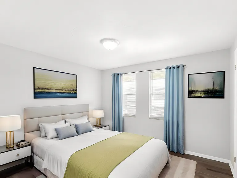 Experience tranquility in this stylishly designed bedroom, perfect for relaxation. Experience tranquility in this stylishly designed bedroom, perfect for relaxation.