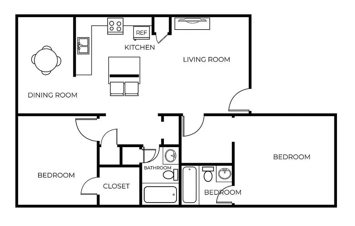 Floor plan B1 | 2 Bed | 1 Bath | Premium