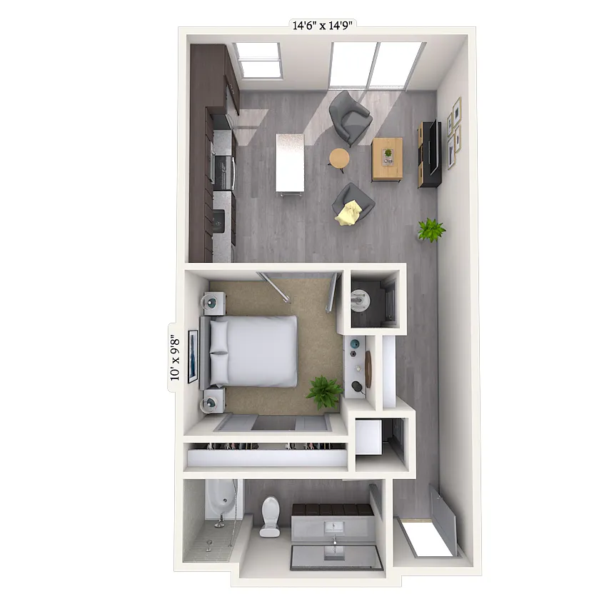 Floor plan Studio 0x1 605-628 SF