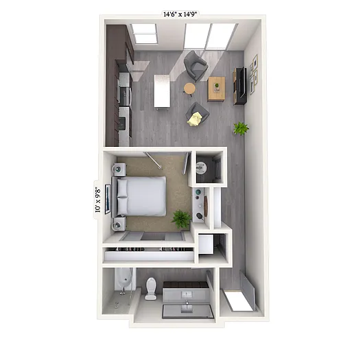 Floor plan Studio 0x1 605-628 SF