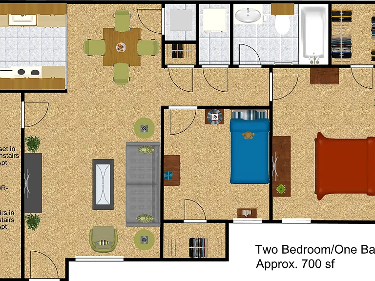 2 Bed 1 Bath Layout