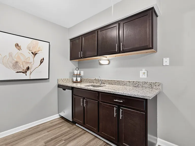Upgraded kitchen with Stainless Steel Appliances at Lakeside Village Apartments in Clinton Township, MI.