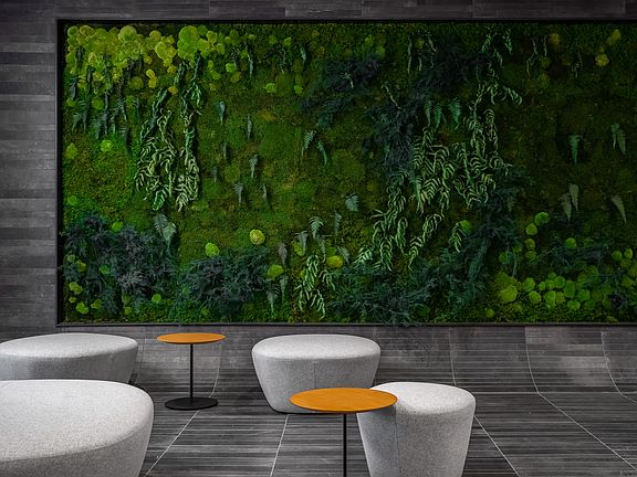 Lobby features a green living wall