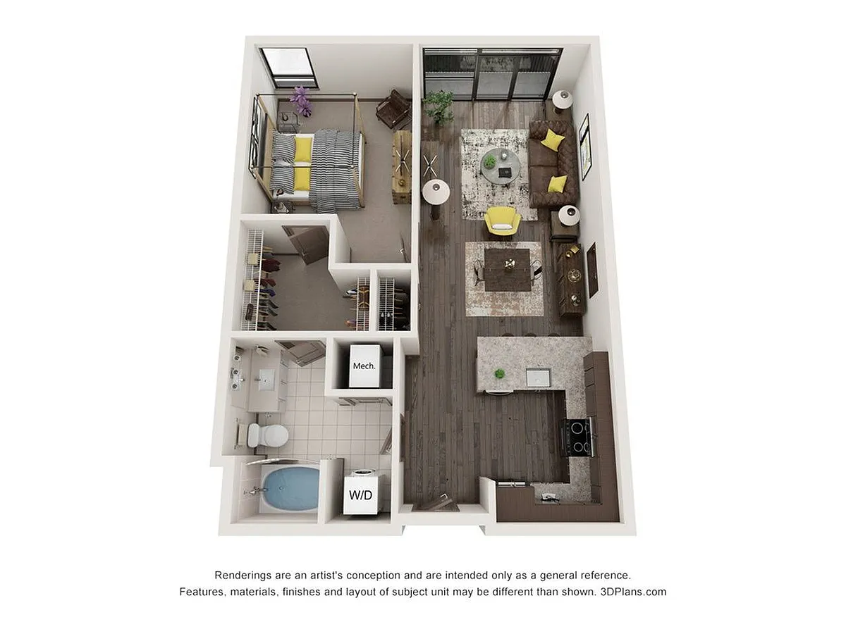 Floor plan North Dallas (1 Bedroom & 1 Bathroom)