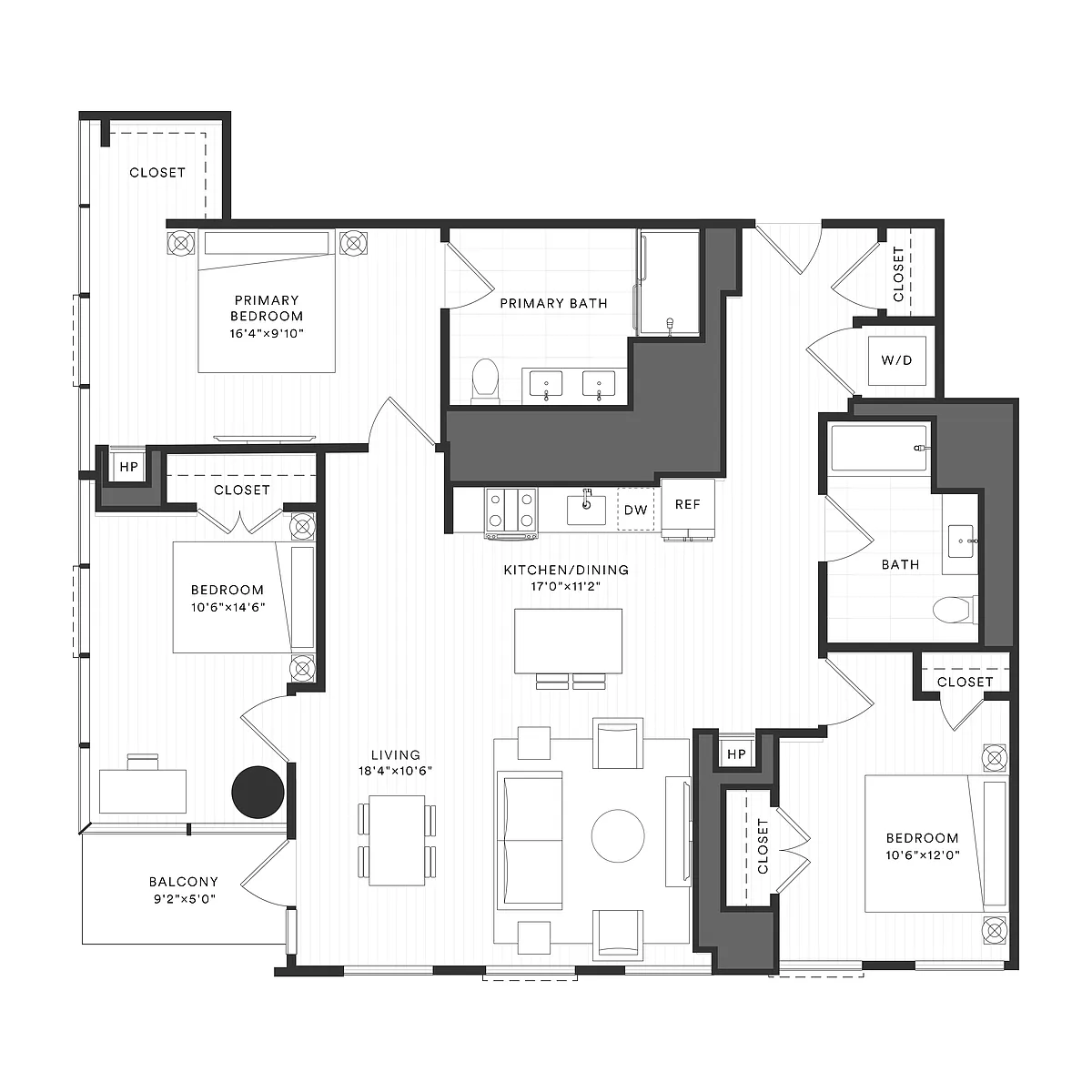 Floor plan 3 Bed/2 Bath-3A-2