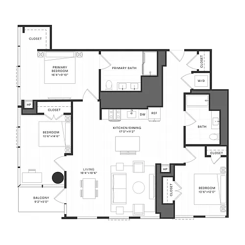 Floor plan 3 Bed/2 Bath-3A-2