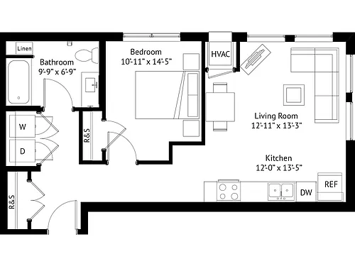 Floor plan 1 Bedroom-B6