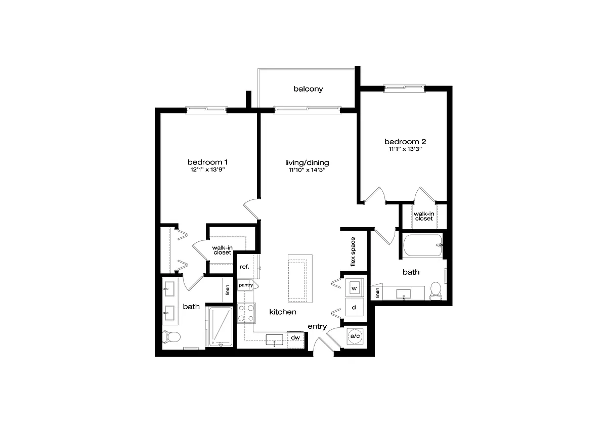 Floor plan 2 Bed/2 Bath-B1A
