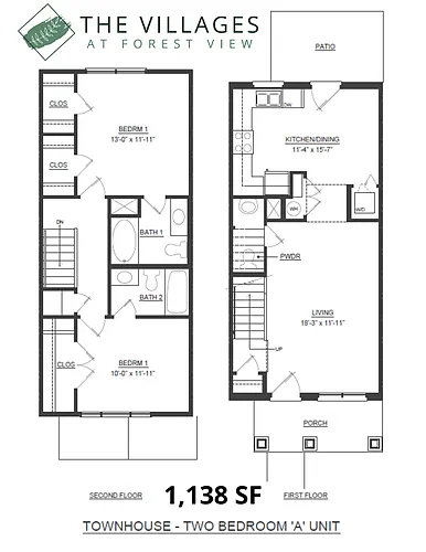 Floor plan Townhouse - 2 Bedroom A Unit
