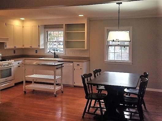 Open kitchen & dining room with new lighting