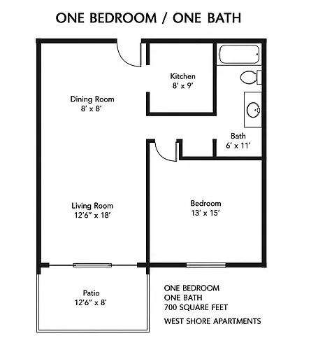 Floor plan 1x1 Renovated with Washer and Dryer