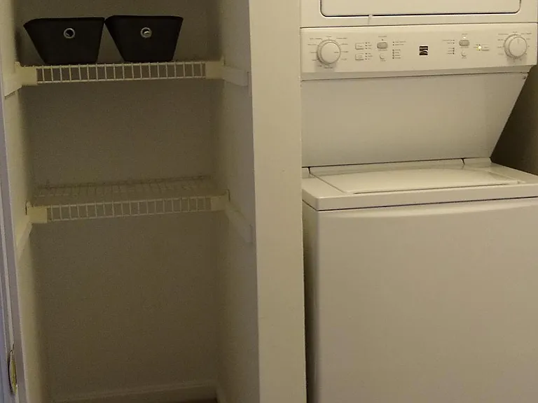 Stacked washer/dryer, linen closet