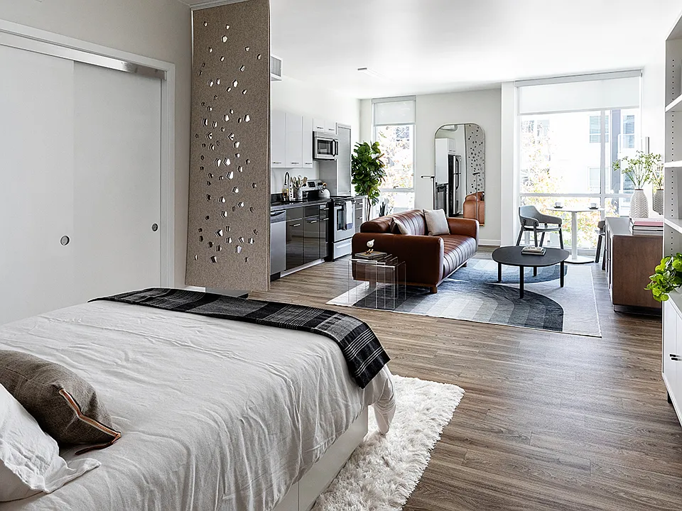 Griffis East Village Reno Model Bedroom and Living Room