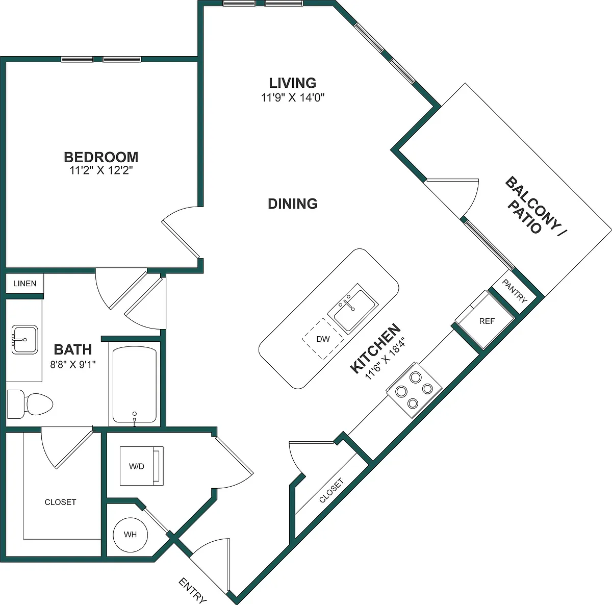 Floor plan 1 Bed/1 Bath-A7