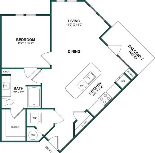 Floor plan 1 Bed/1 Bath-A7