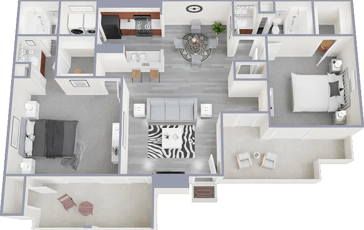 Large 2 Bed 2 Bath Floorplan Diagram