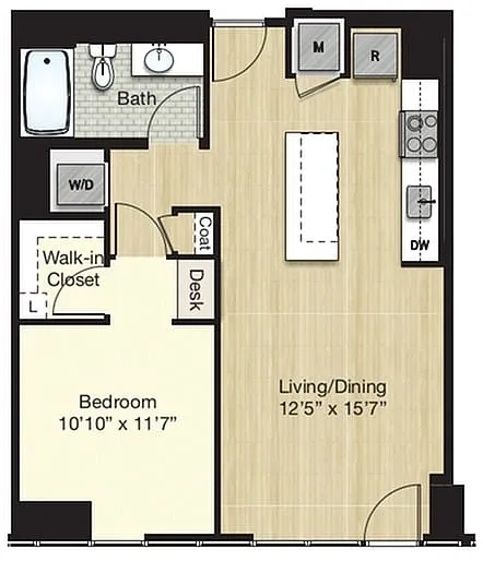 Floor plan Tier 3.0 - 1 Bed/1 Bath w/ Balcony