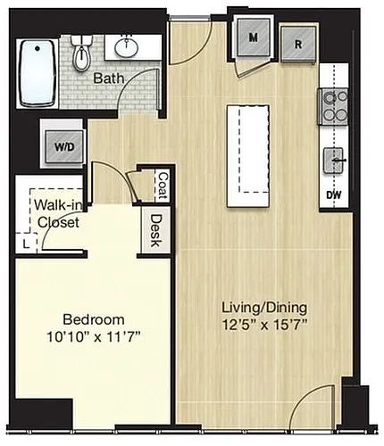 Floor plan Tier 3.0 - 1 Bed/1 Bath w/ Balcony