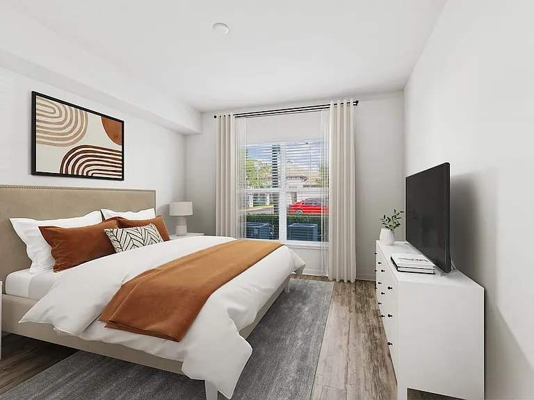 Bedroom with hard-surface vinyl plank flooring