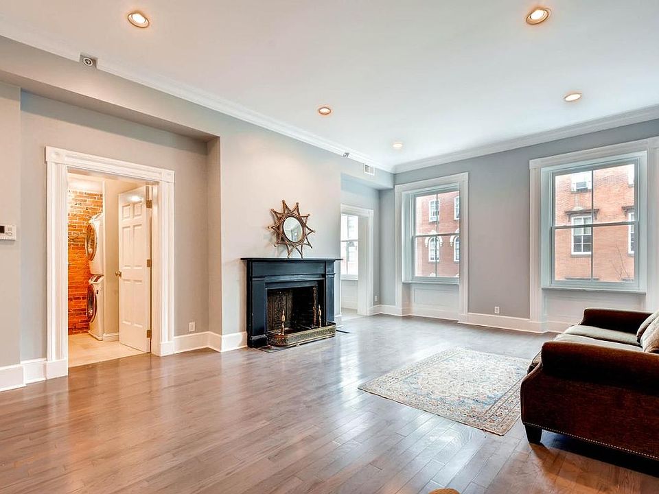 Living Room with marble fireplace