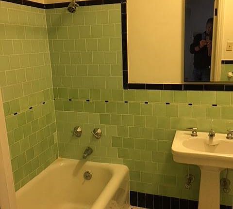 Mint tiled bathroom