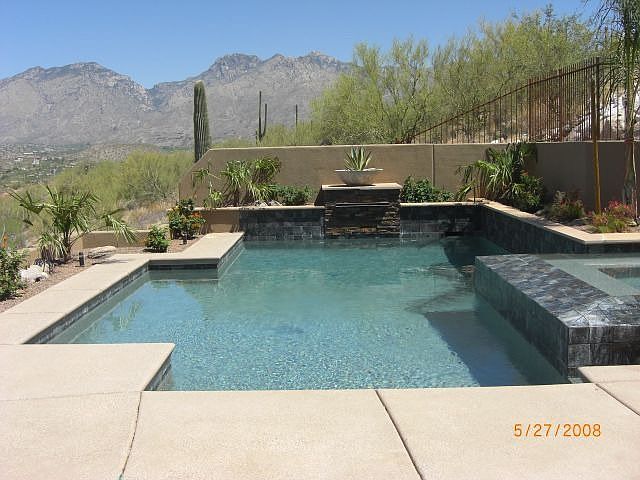Pool, waterfall, spa