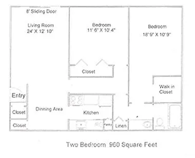 Floor plan 2 Bedroom 1 Bath