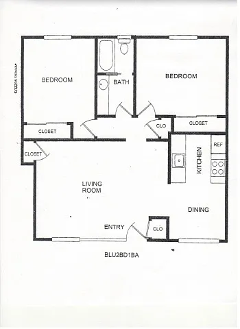 Floor plan 2-Bedroom, 1-Bathroom
