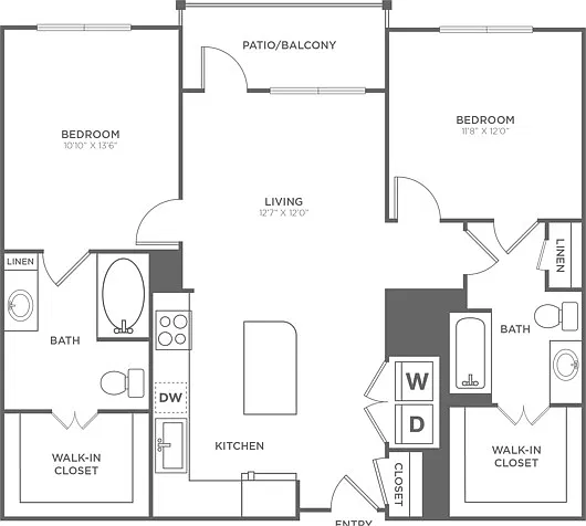 Two Bedroom Two Bath (1,118 SF) Two Bedroom Two Bath (1,118 SF)