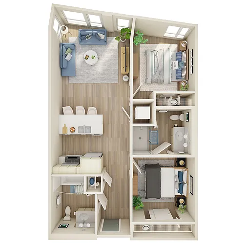 Floor plan Open 2 Bed, 2 Bath - MFTE - K