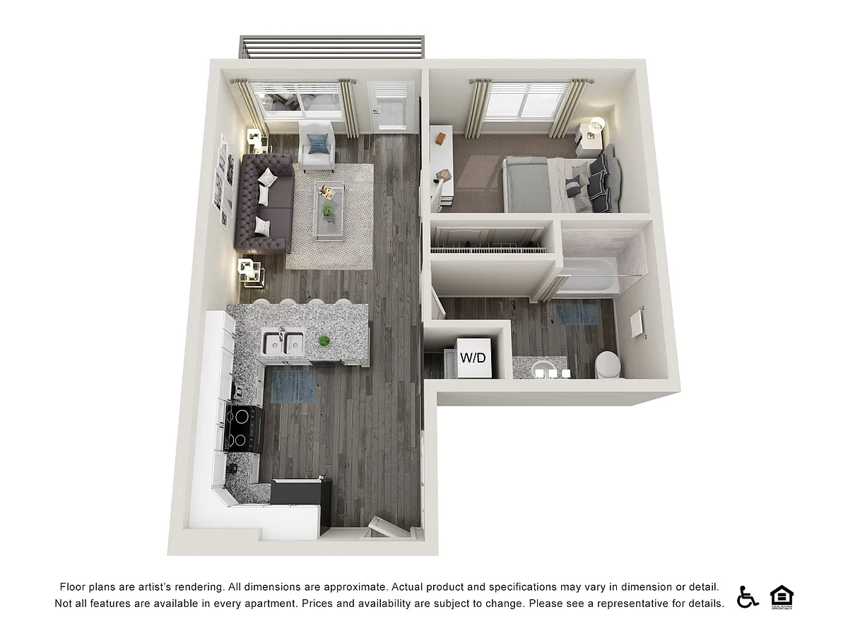 Floor plan 1x1 - 608 sqft - A2