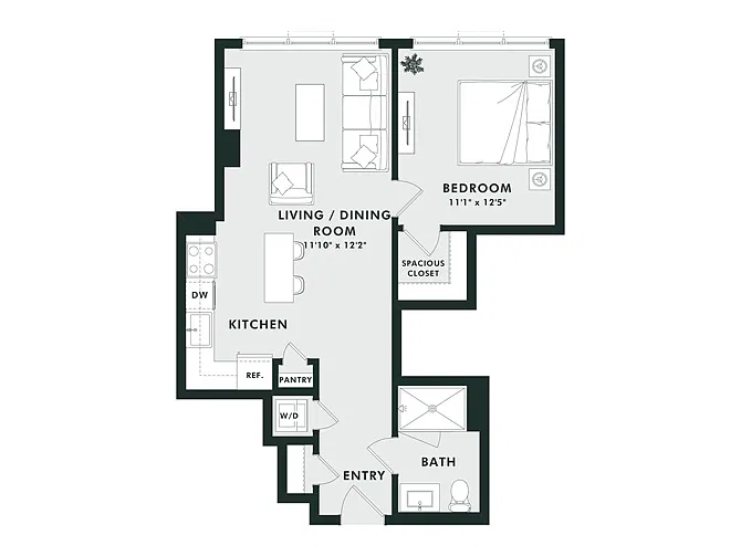 Floor plan B16 | 1 Bed | 1 Bath