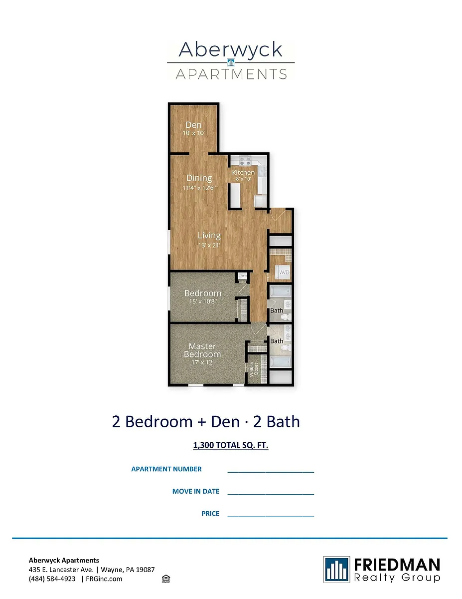 Floor plan 2 Bed + Den x 2 Bath