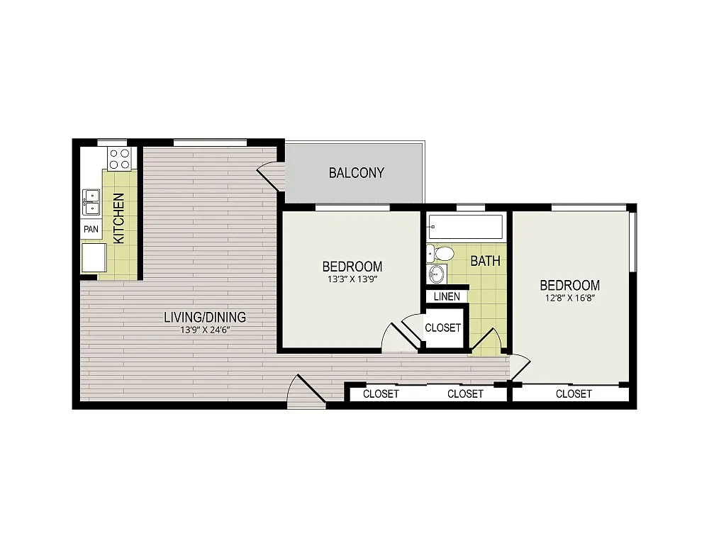 Floor plan 2 Bedroom, 1 Bath
